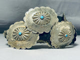Authentic Vintage Native American Navajo Hand Tooled Sterling Silver Turquoise Concho Belt-Nativo Arts