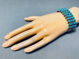 Beautiful Vintage Native American Navajo 22 Kingman Turquoise Squares Sterling Silver Bracelet-Nativo Arts
