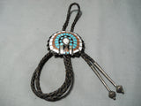 One Of The Most Detailed Ever Vintage Native American Zuni Turquoise Sterling Silver Bolo Tie-Nativo Arts