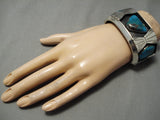 Huge And Heavy Vintage Native American Navajo Smokey Bisbee Turquoise Sterling Silver Bracelet-Nativo Arts