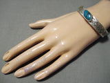Beautiful Vintage Native American Navajo Blue Diamond Turquoise Sterling Silver Bracelet Old-Nativo Arts
