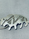 Fascinating Vintage Native American Navajo Signed Sterling Silver Buffalo Key Chain-Nativo Arts
