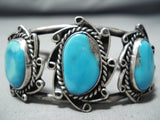 Superior Vintage Native American Navajo Bisbee Turquoise Sterling Silver Bracelet Old-Nativo Arts