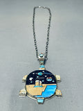Symbolic Turtle Native American Navajo Turquoise Inlay Stserling Silver Necklace-Nativo Arts