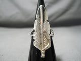 Detailed Vintage Navajo Sterling Silver Feather Ring Native American-Nativo Arts