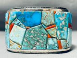 One Of The Craziest Native American Navajo Turquoise Coral Sterling Silver Bracelet-Nativo Arts