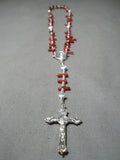 Impressive Navajo Coral Sterling Silver Rosary Necklace Native American-Nativo Arts