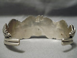 Detailed!! Vintage Native American Navajo Spiderweb Turquoise Sterling Silver Leaf Bracelet-Nativo Arts