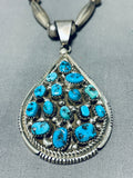 Rare Longer Vintage Native American Navajo Turquoise Torpedo Sterling Silver Necklace Old-Nativo Arts