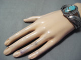 Magnificent Vintage Native American Navajo Pilot Mountain Turquoise Sterling Silver Bracelet-Nativo Arts