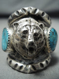 Astounding Native American Navajo Blue Diamond Turquoise Sterling Silver Bearr Ring-Nativo Arts