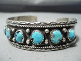 Stunning Vintage Native American Navajo Old Kingman Turquoise Sterling Silver Bracelet-Nativo Arts