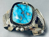 Vivid Vintage Native American Navajo Morenci Turquoise Sterling Silver Leaf Bracelet-Nativo Arts