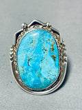 Outstanding Vintage Native American Navajo Pilot Mountain Turquoise Sterling Silver Huge Ring-Nativo Arts