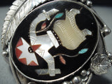 Ceremonial Kachina Vintage Native American Zuni Turquoise Sterling Silver Inlay Bracelet-Nativo Arts