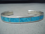 Beautiful Zuni Native American Turquoise Inlay Sterling Silver Bracelet-Nativo Arts