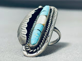 Superb Vintage Native American Navajo Inlay Turquoise Mother Of Pearl Sterling Silver Huge Ring-Nativo Arts