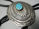 Exceptional Vintage Native American Navajo Sleeping Beauty Turquoise Sterling Silver Bolo-Nativo Arts