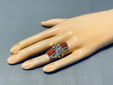 Impressive Native American Navajo Coral Sterling Silver Ring Signed-Nativo Arts