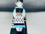 Native American Zuni Woman Maiden Vintage Sterling Silver Turquoise Inlay Ring-Nativo Arts