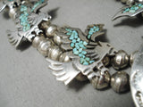 Amazing Vintage Native American Navajo Green Turquoise Sterling Silver Squash Blossom Necklace-Nativo Arts