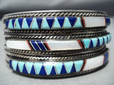 Detailed! Authentic Vintage Native American Navajo Zuni Turquosie Lapis Sterling Silver Bracelet-Nativo Arts