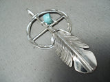 Stunning Native American Navajo Signed Turquoise Sterling Silver Dream Catcher Pendant-Nativo Arts