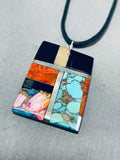 Native American Breathtaking Santo Domingo Inlay Turquoise Jet Spiny Sterling Silver Necklace-Nativo Arts