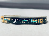Thick Signed Comet Vintage Native American Navajo Opal Sterling Silver Inlay Bracelet-Nativo Arts