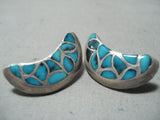 Rare Vintage Native American Zuni Turquoise Sterling Silver Earrings Old-Nativo Arts