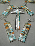 Native American Exquisite Santo Domingo Turquoise & Coral Sterling Silver Necklace & Earring Set-Nativo Arts