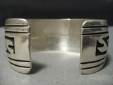 Quality Vintage Native American Navajo Geometric Water Wave Turquoise Sterling Silver Bracelet-Nativo Arts