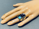 Heavy Chunky Men's Vintage Native American Navajo Turquoise Inlay Sterling Silver Ring-Nativo Arts