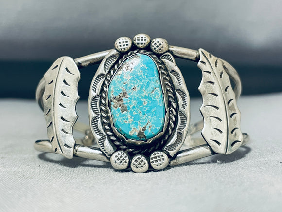 Exquisite Vintage Native American Navajo Pilot Mountain Turquoise Sterling Silver Bracelet-Nativo Arts