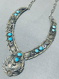Fabulous Signed Vintage Native American Navajo Turquoise Sterling Silver Necklace-Nativo Arts