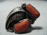 Native American Very Rare Julius Eustace Coral Cochiti Sterling Silver Ring Old-Nativo Arts