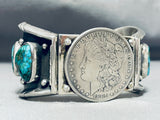 Native American Breathtaking Vintage Old Kingman Turquoise Sterling Silver Dollar Bracelet-Nativo Arts