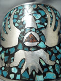 Massive Vintage Native American Navajo Turquoise Inlay Sterling Silver Bracelet-Nativo Arts