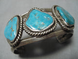 Stunning Vintage Native American Navajo Blue Gem Turquoise Sterling Silver Bracelet Cuff-Nativo Arts