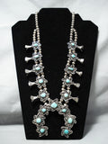 To Die For! Vintage Native American Navajo Turquoise Sterling Silver Squash Blossom Necklace-Nativo Arts