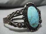 Early 1900's Vintage Native American Navajo Lone Mountain Turquoise Sterling Silver Bracelet-Nativo Arts