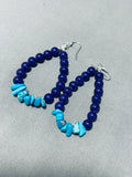 Awesome Native American Navajo Kingman Turquoise Purplestone Earrings-Nativo Arts