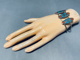 Native American Very Rare Turquoise Coral Inlay Sterling Silver Older Bracelet-Nativo Arts
