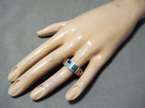 Stunning Vintage Native American Navajo Turquoise Gaspeite Lapis Spiny Oyster Silver Ring Old-Nativo Arts
