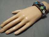 Sample Of Stones Vintage Native American Navajo Turquoise Gaspeite Sterling Silver Bracelet-Nativo Arts