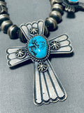 One Of The Best Native American Navajo Turquoise Cross Sterling Silver Squash Blossom Necklace-Nativo Arts