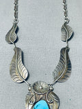 5 Tiered Vintage Native American Navajo Turquoise Sterling Silver Leaf Necklace-Nativo Arts