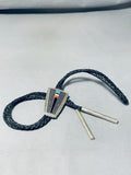 Important Vintage Native American Navajo Turquoise Sterling Silver Maze Bolo Tie-Nativo Arts