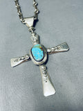 Important Heavy Cross Vintage Native American Navajo Turquoise Sterling Silver Necklace-Nativo Arts