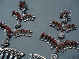 Breathtaking Zuni Coral Sterling Silver Dangle Earrings Native American-Nativo Arts